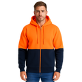 HI VIS Jumper Full Zip Hoodie Safety Workwear Fleecy Fleece Jacket Hooded in Orange/Navy - S